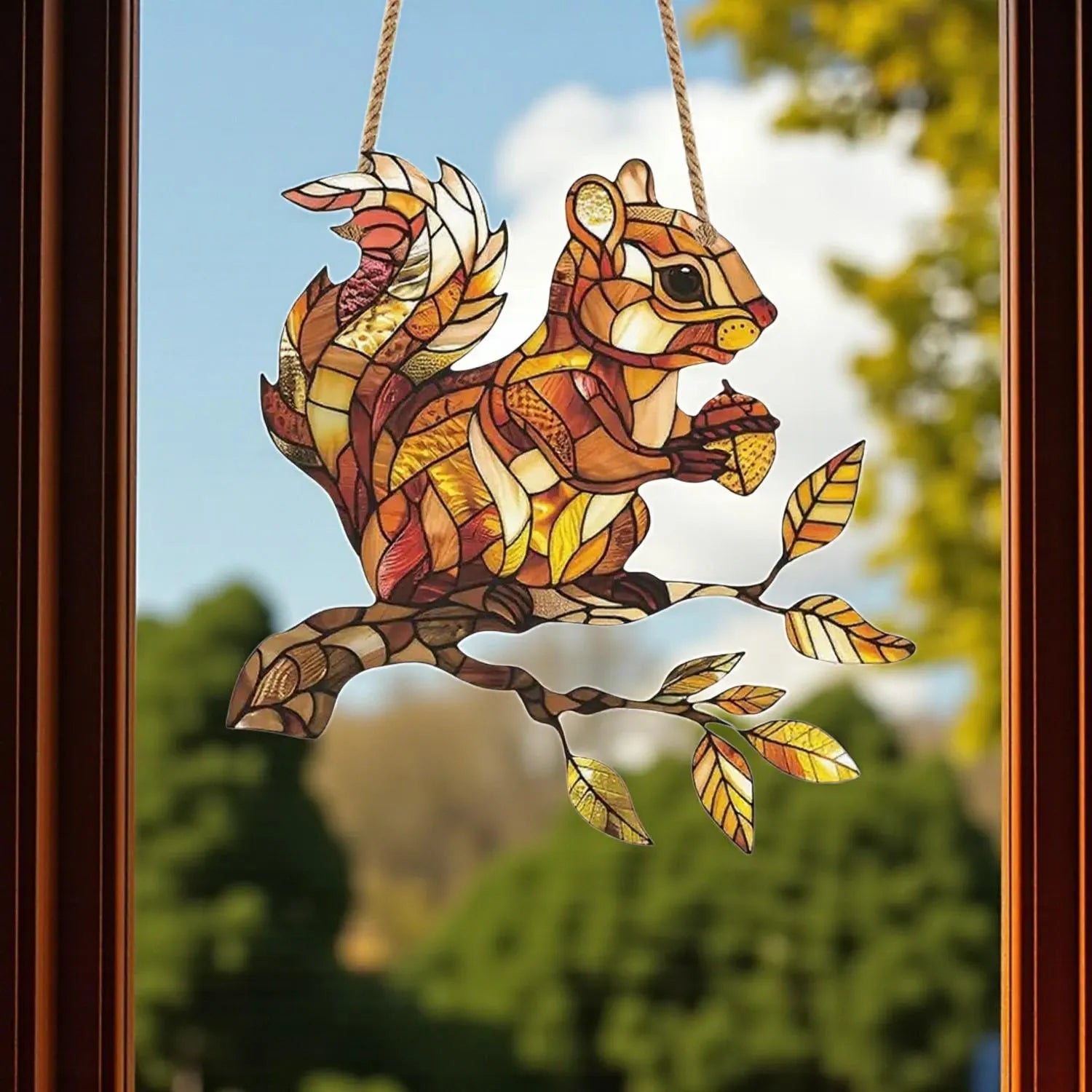 Autumn Squirrel Suncatcher   Stained Glass Woodland