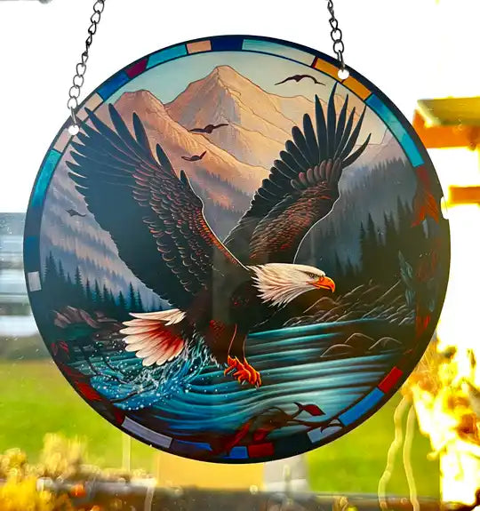 Bald Eagle Mountain Scene Suncatcher   Circular Panel