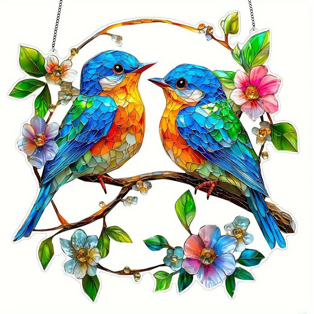 Bluebirds Flower Wreath Suncatcher