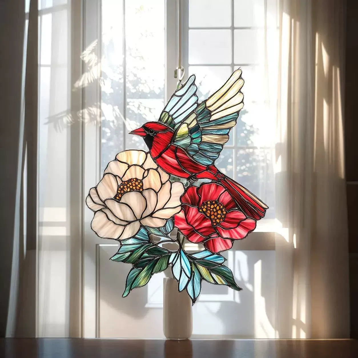 Cardinal Peony Flowers Suncatcher