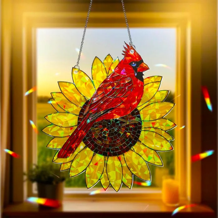 Cardinal Sunflower Stained Glass