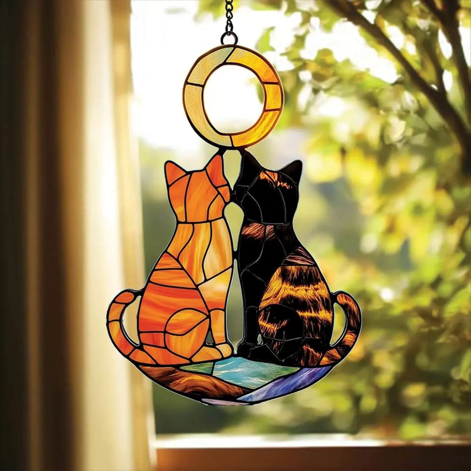 Cat Couple Moon Suncatcher
