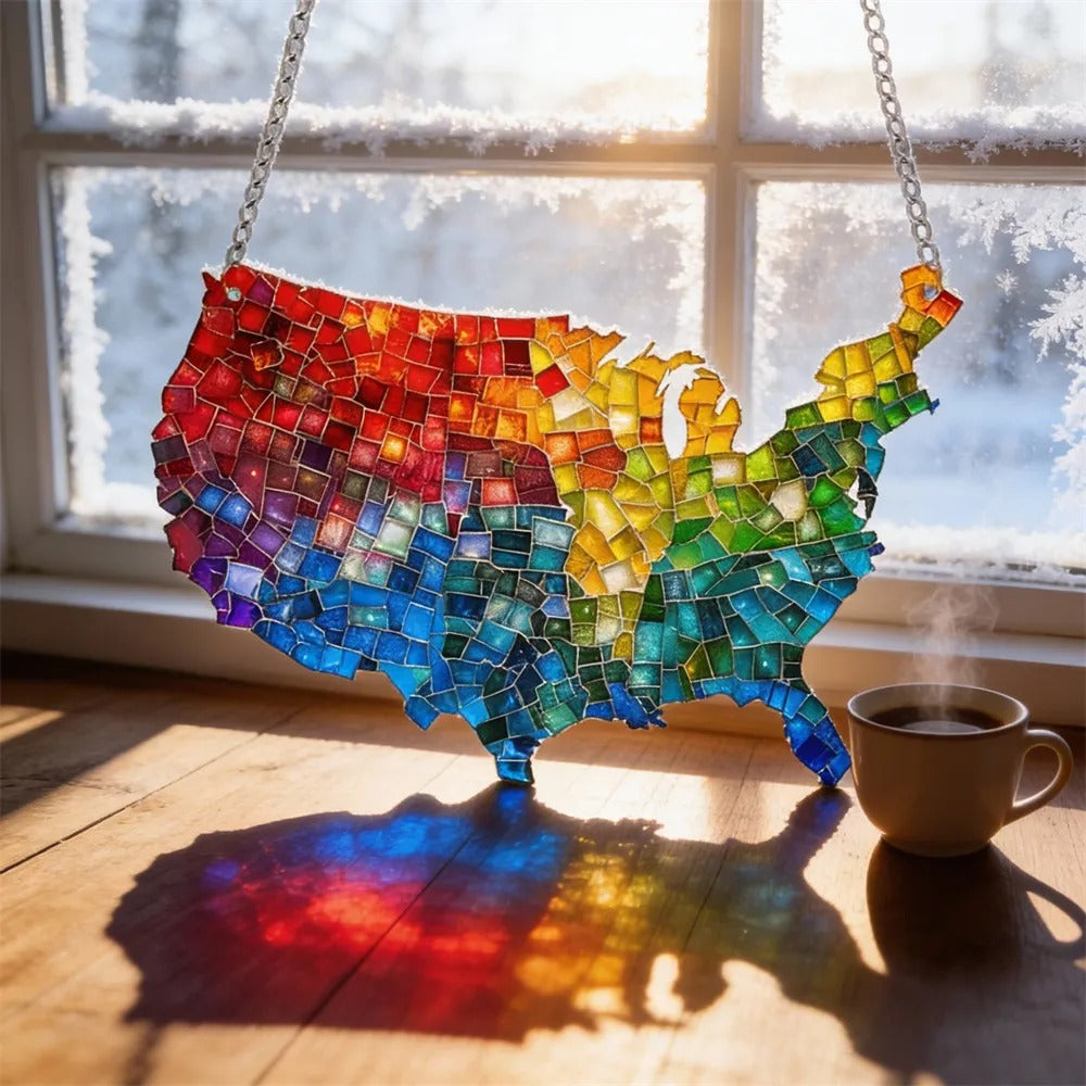 Colorful Usa Map Window Art