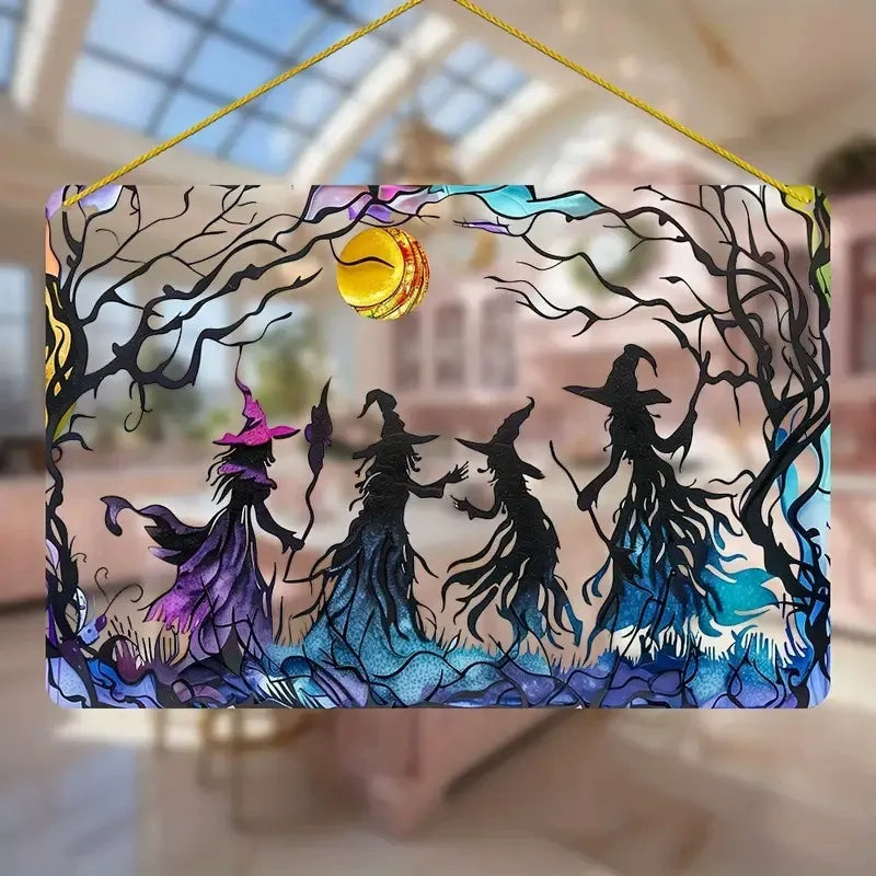 Dancing Witches Silhouette Suncatcher   Moon Scene