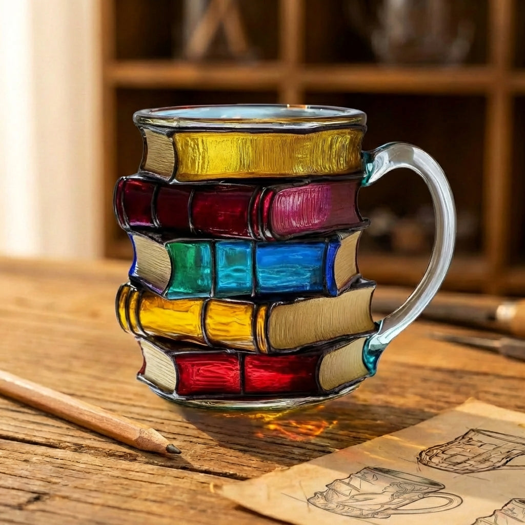 Stacked Books Glass Mug