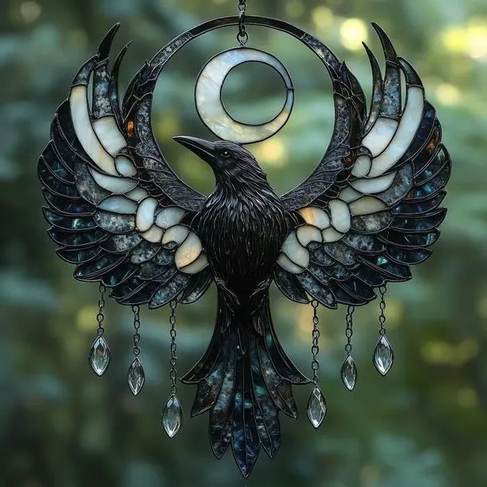 Gothic Raven Moon Phases Suncatcher   Black & White