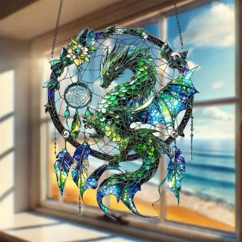 Green Dragon Dreamcatcher Suncatcher