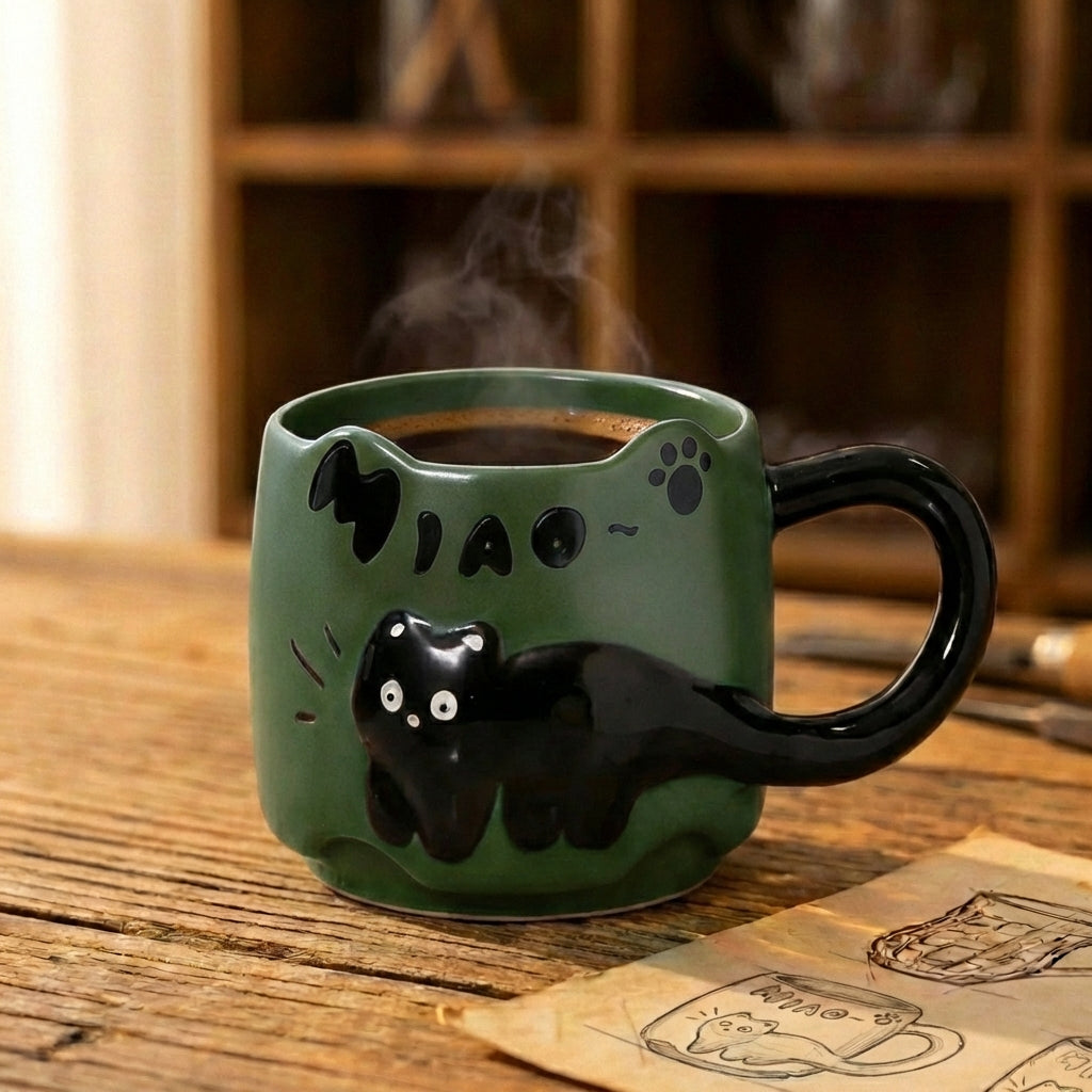 Green Miao Cat Tail Mug