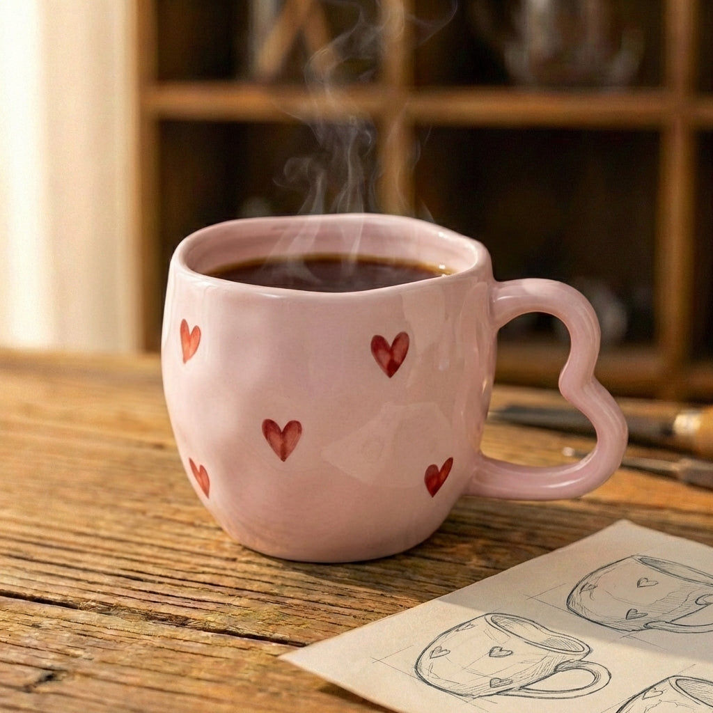 Hearts & Coffee Mug   Pink