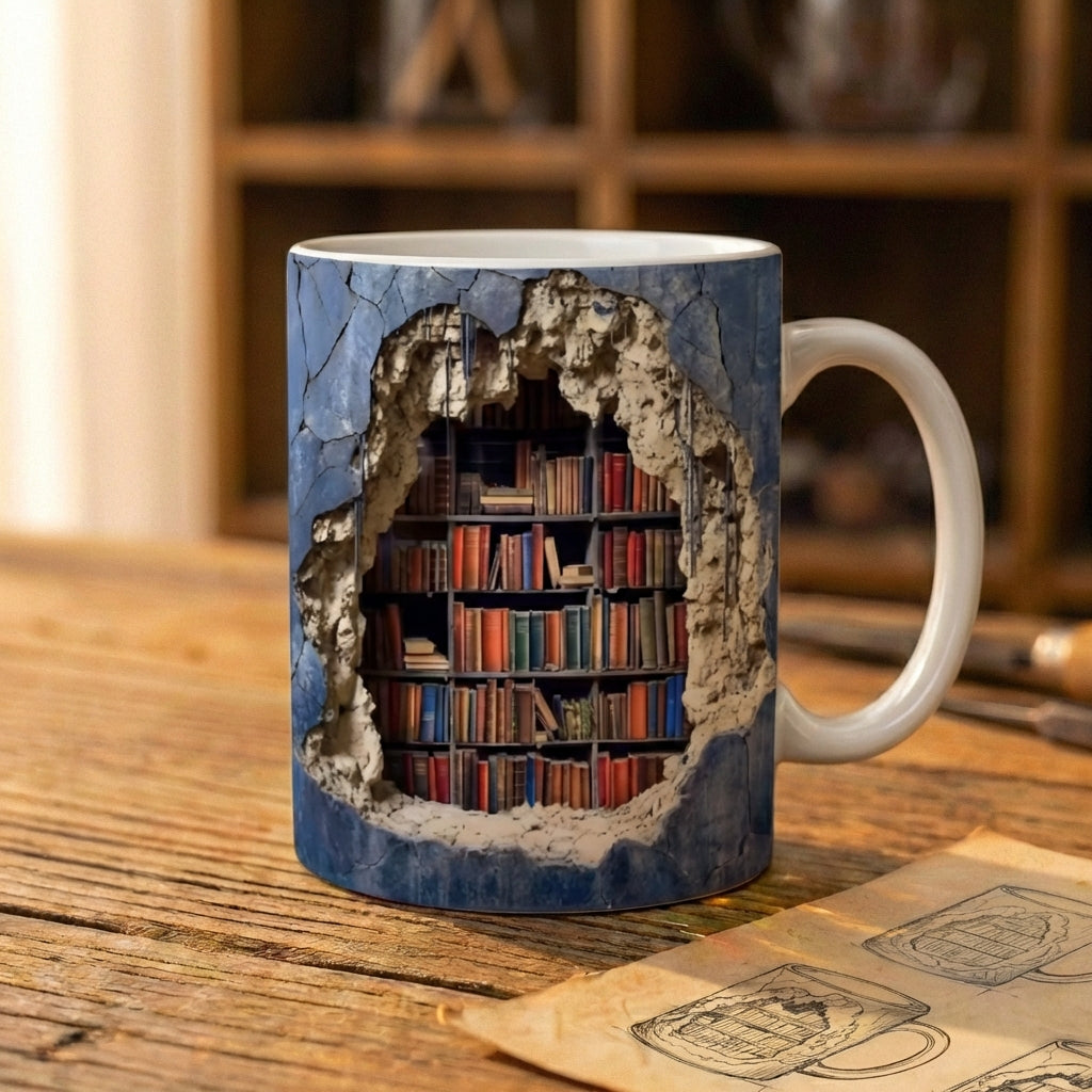 Hidden Library Trompe L'Oeil Mug