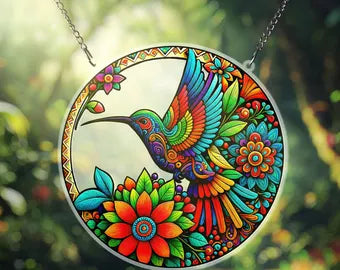 Hummingbird Flower Circle Suncatcher