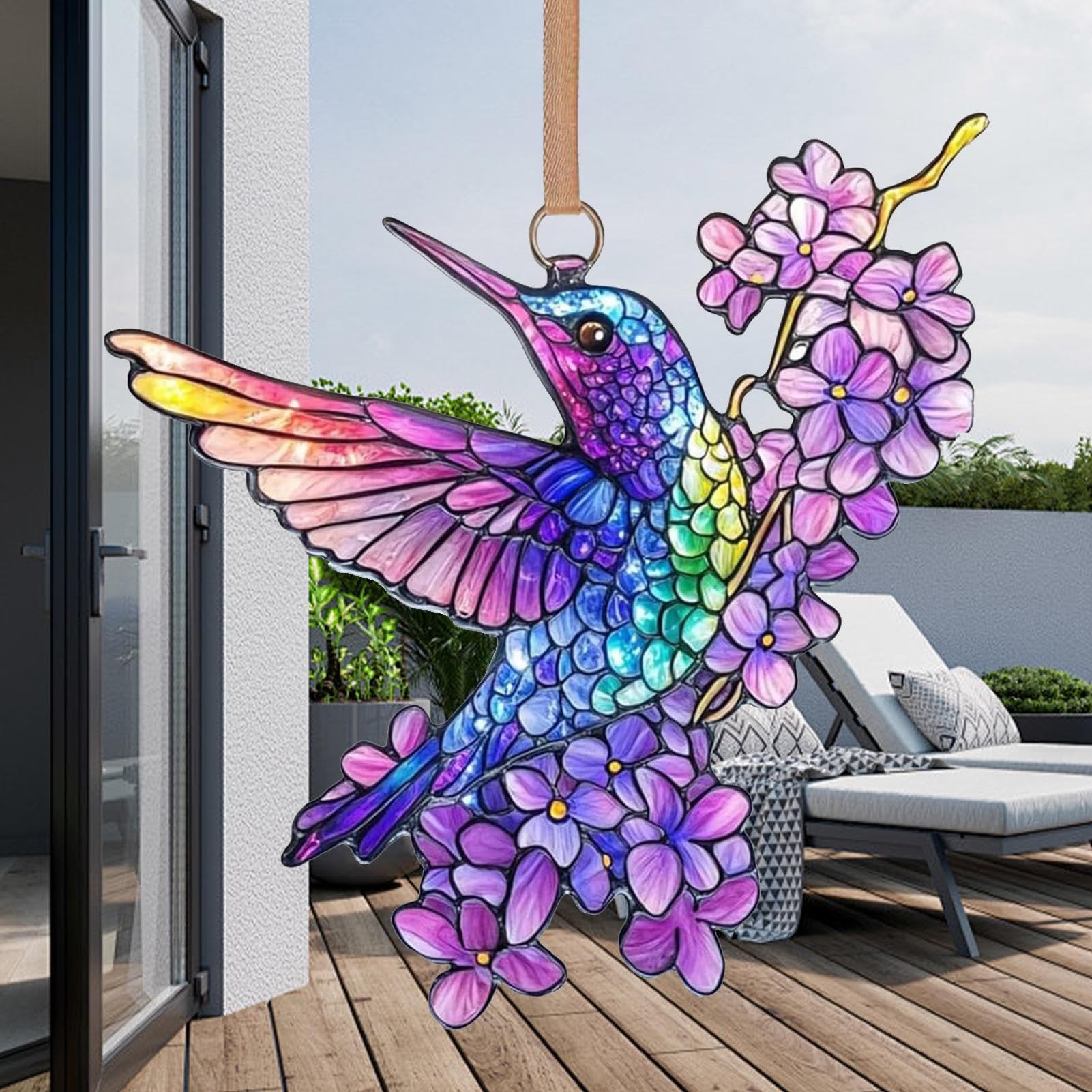 Hummingbird Lilac Suncatcher   Large Floral Display