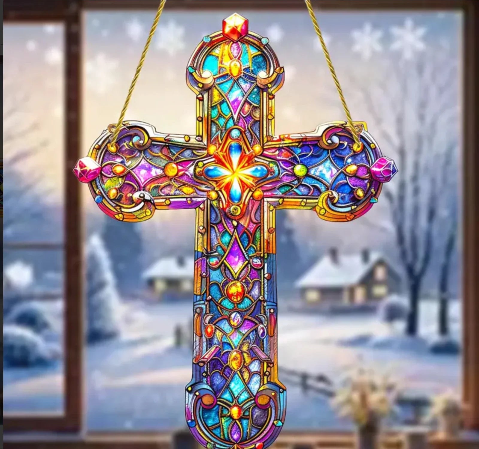 Jeweled Cross Ornament Suncatcher