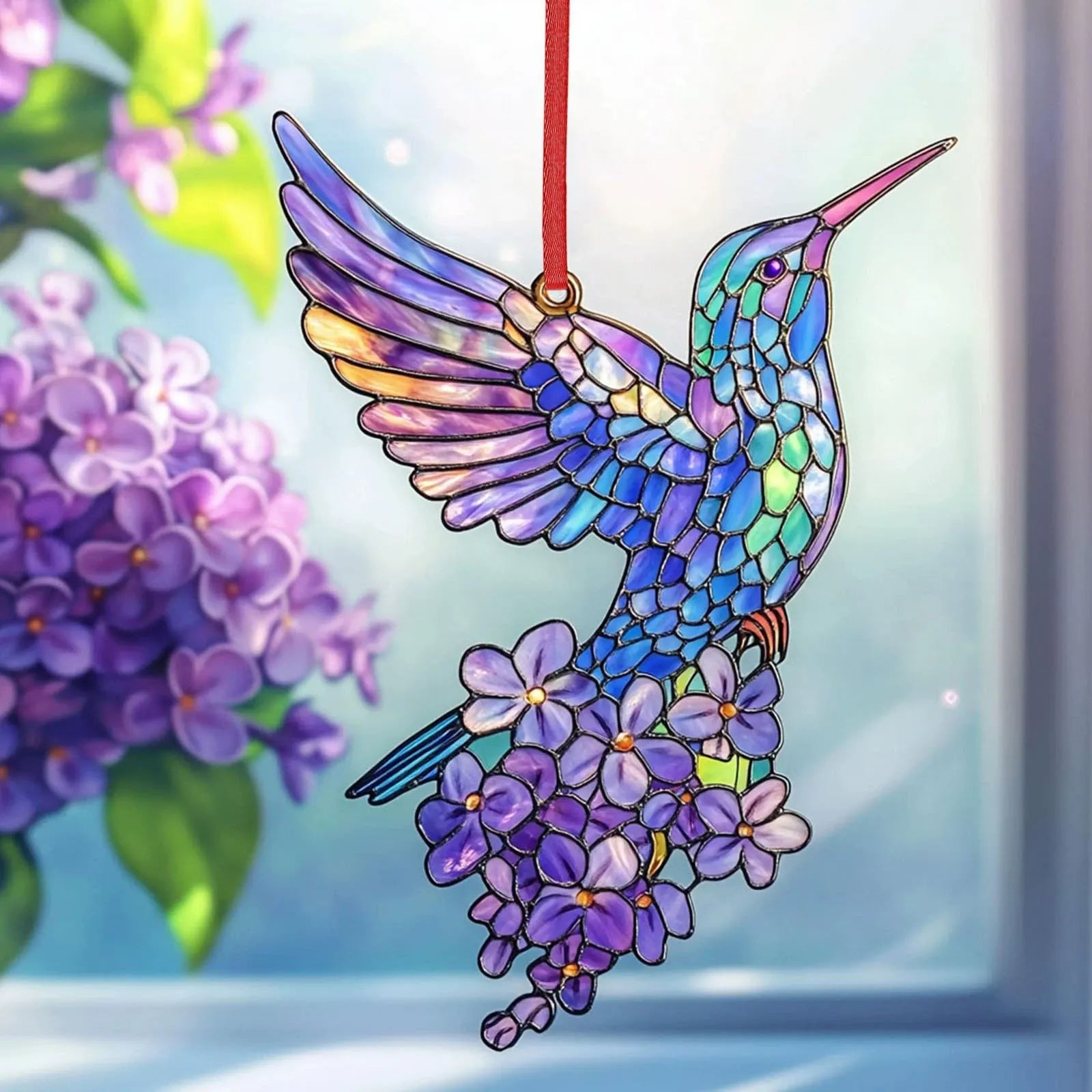 Lilac Hummingbird Flowers Suncatcher