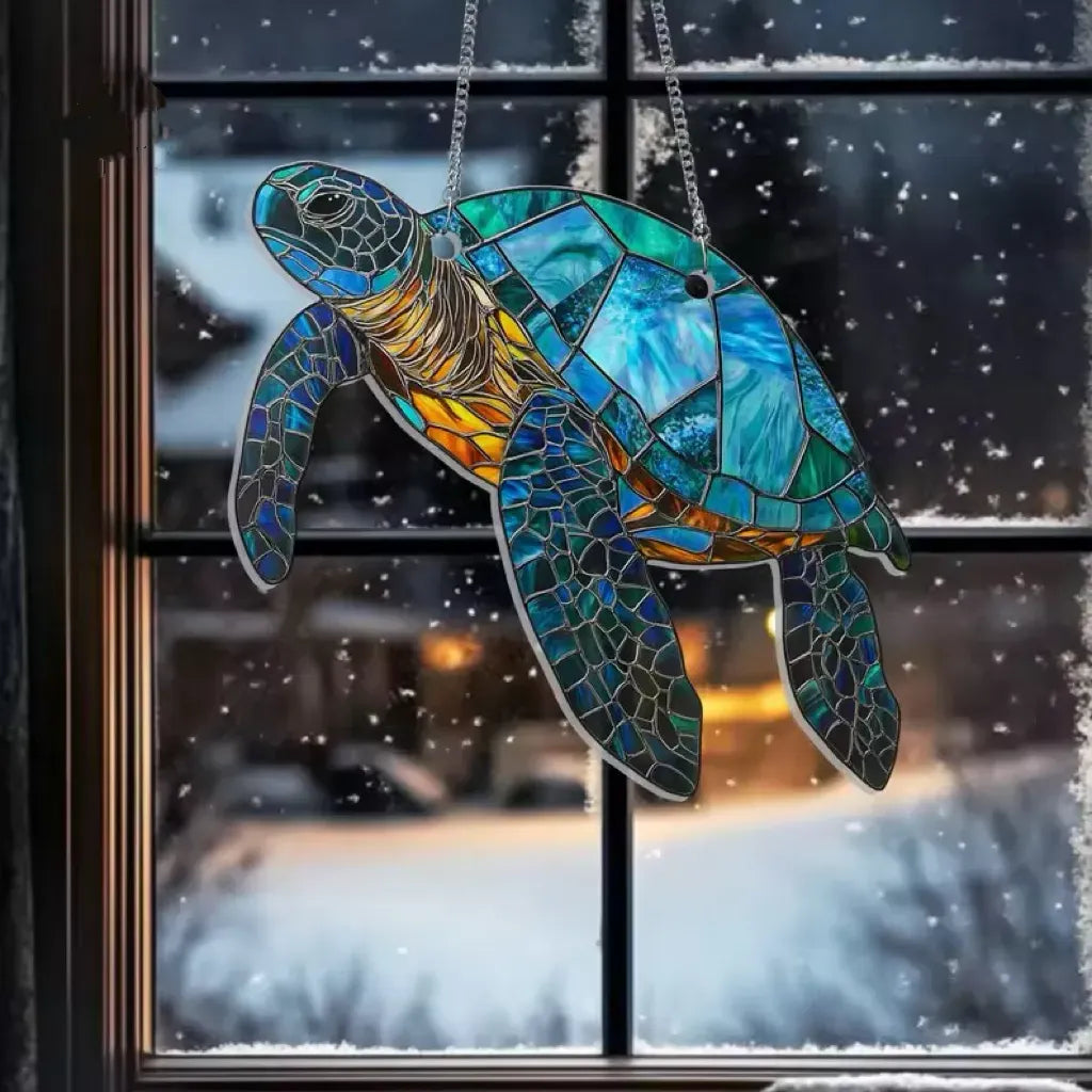 Ocean Turtle Stained Glass Ornament
