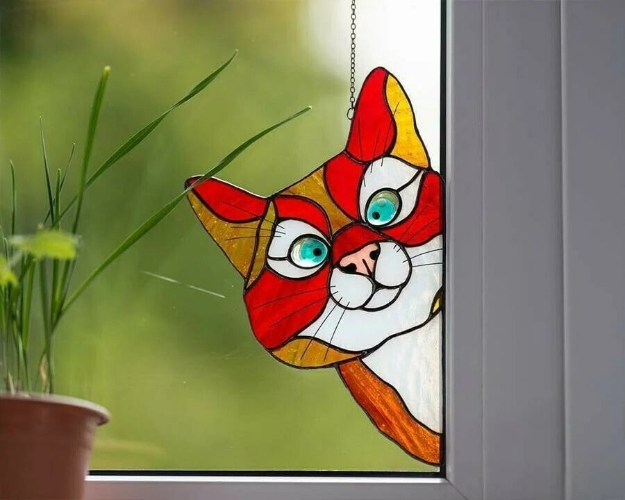 Orange Tabby Peek Suncatcher