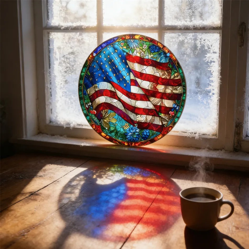 Patriotic Flag Circle Suncatcher