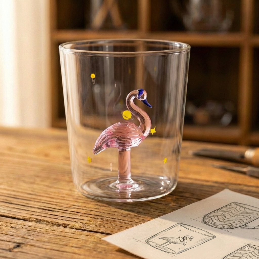 Pink Flamingo Starry Double Wall Glass