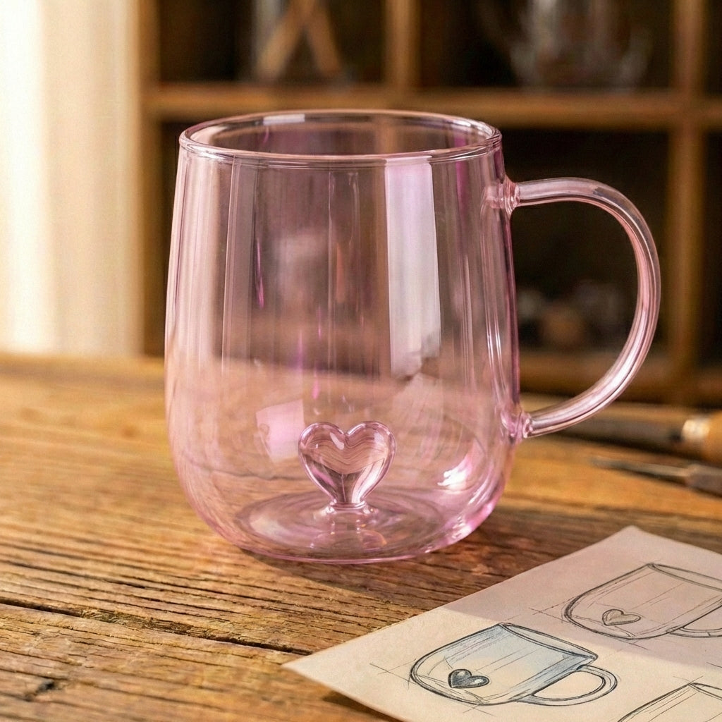 Pink Heart Float Glass Mug