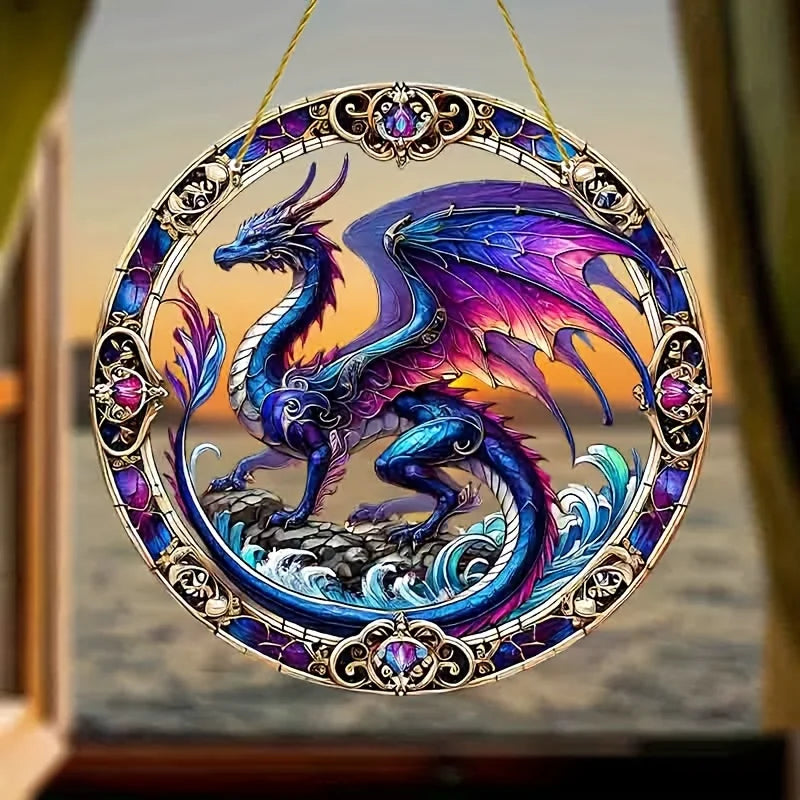 Purple Dragon Ornate Circle Suncatcher