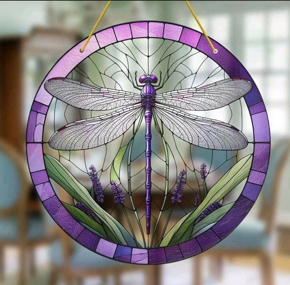 Purple Dragonfly Lavender Suncatcher   Garden Scene