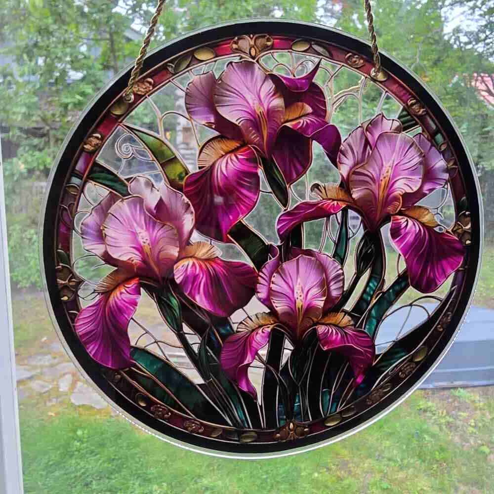Purple Iris Garden Circle Suncatcher