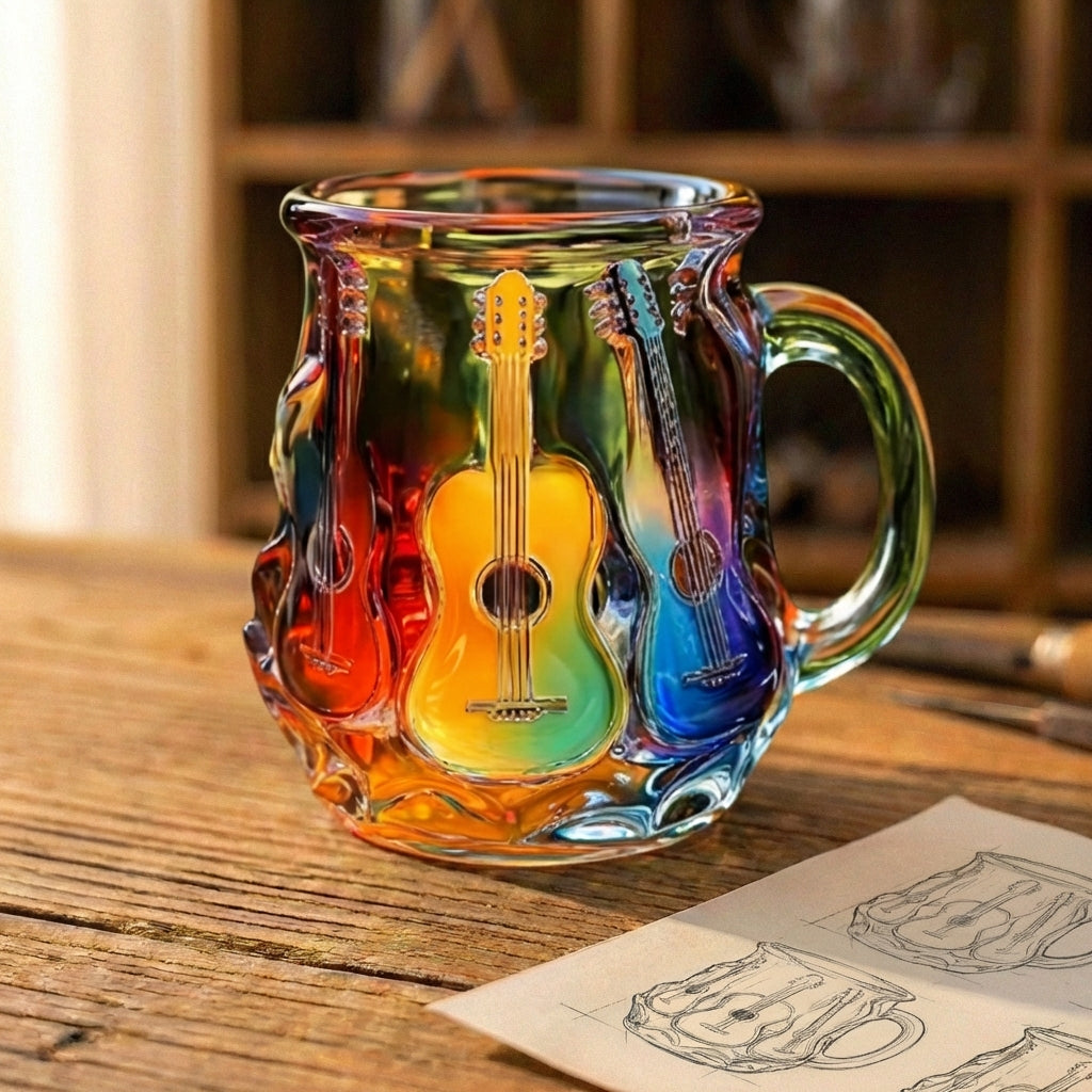 Rainbow Guitar Relief Glass Mug