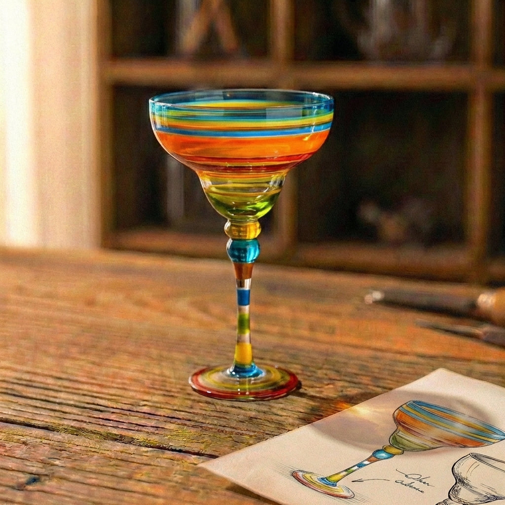 Rainbow Stripe Margarita Coupe Glass