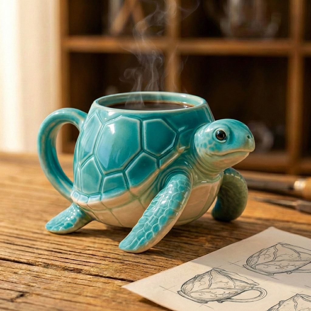 Sea Turtle Sculptured Ceramic Mug