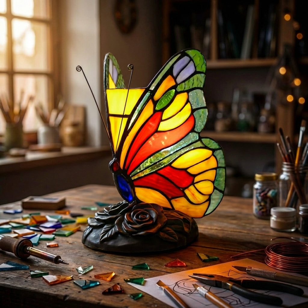 Stained Glass Butterfly Table Lamp   Multicolor