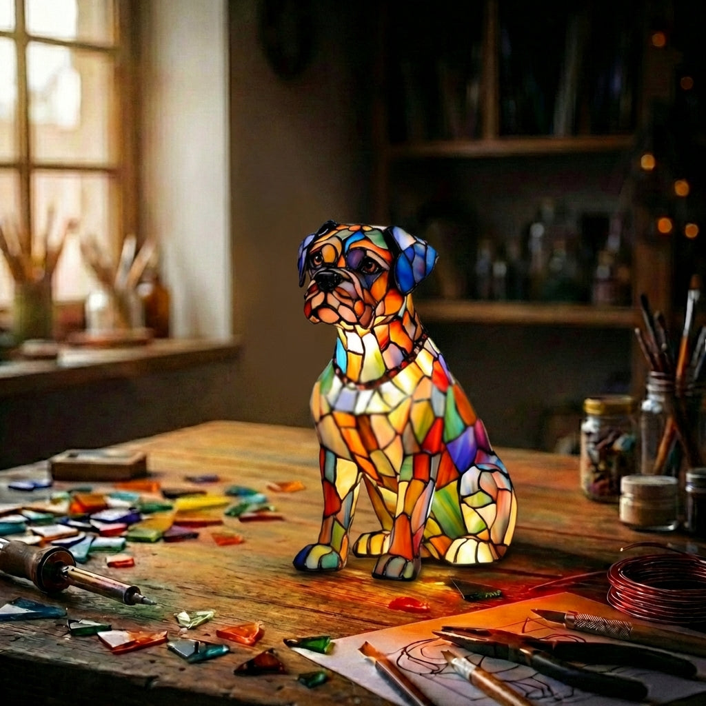 Stained Glass Dog Figurine Lamp   Multicolor