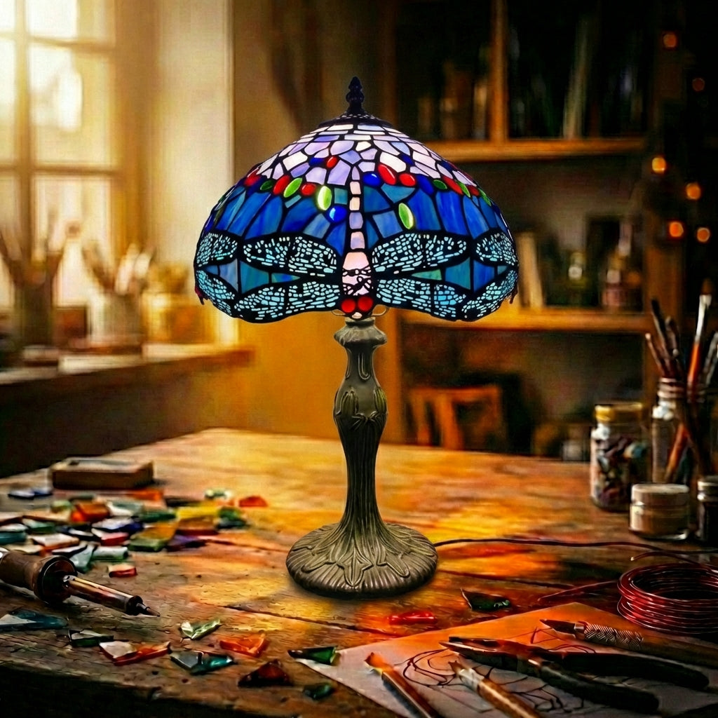 Stained Glass Dragonfly Table Lamp   Blue Gradient