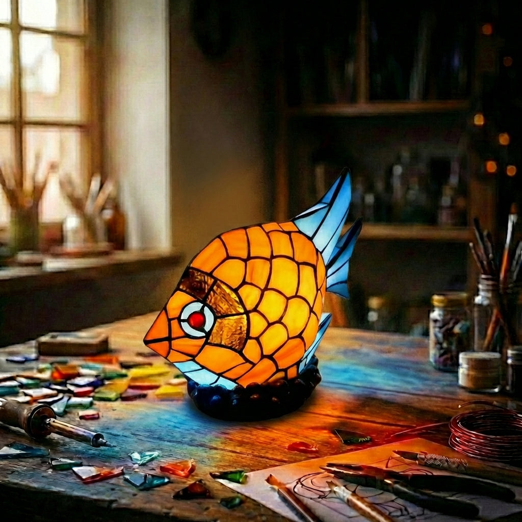 Stained Glass Fish Accent Lamp   Orange