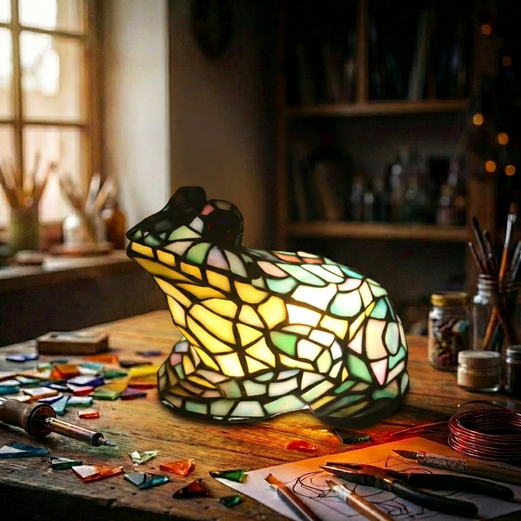 Stained Glass Frog Accent Lamp   Green & Yellow