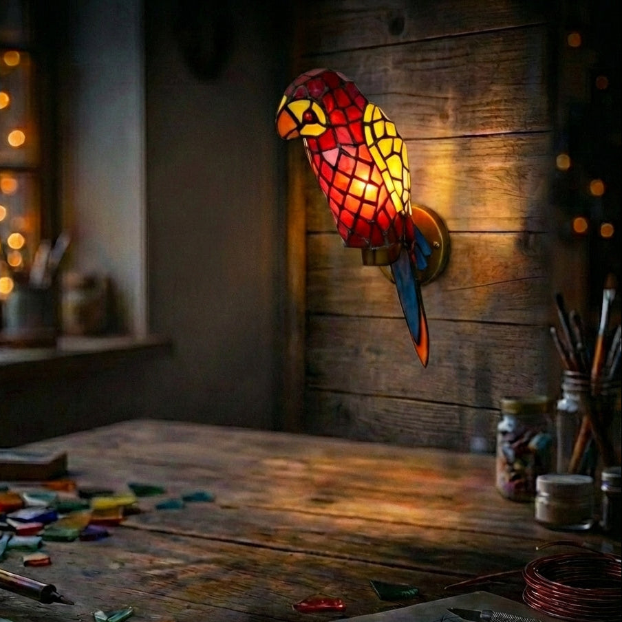Stained Glass Parrot Wall Sconce   Multicolor