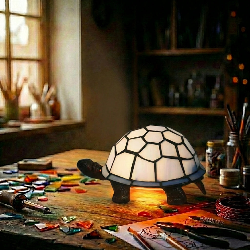 Stained Glass Turtle Accent Lamp   Cream