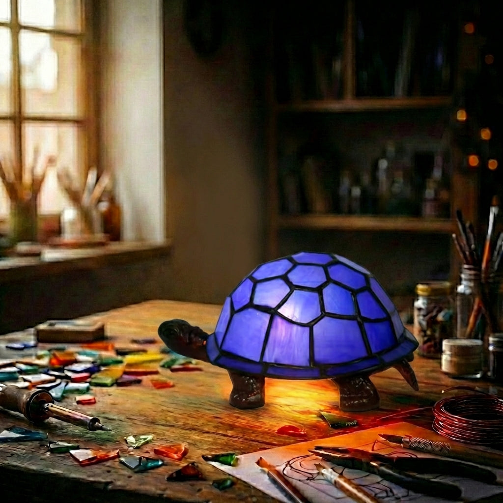 Stained Glass Turtle Accent Lamp   Purple