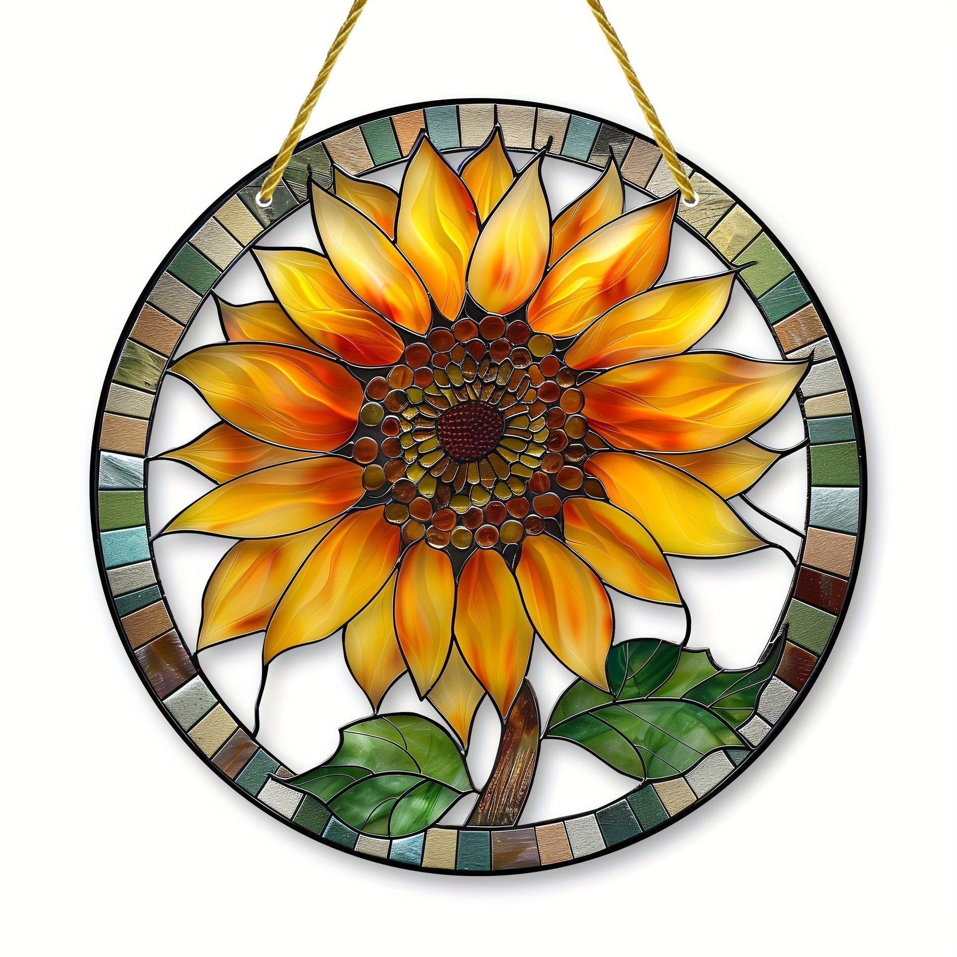 Sunflower Mandala Stained Glass Window Panel