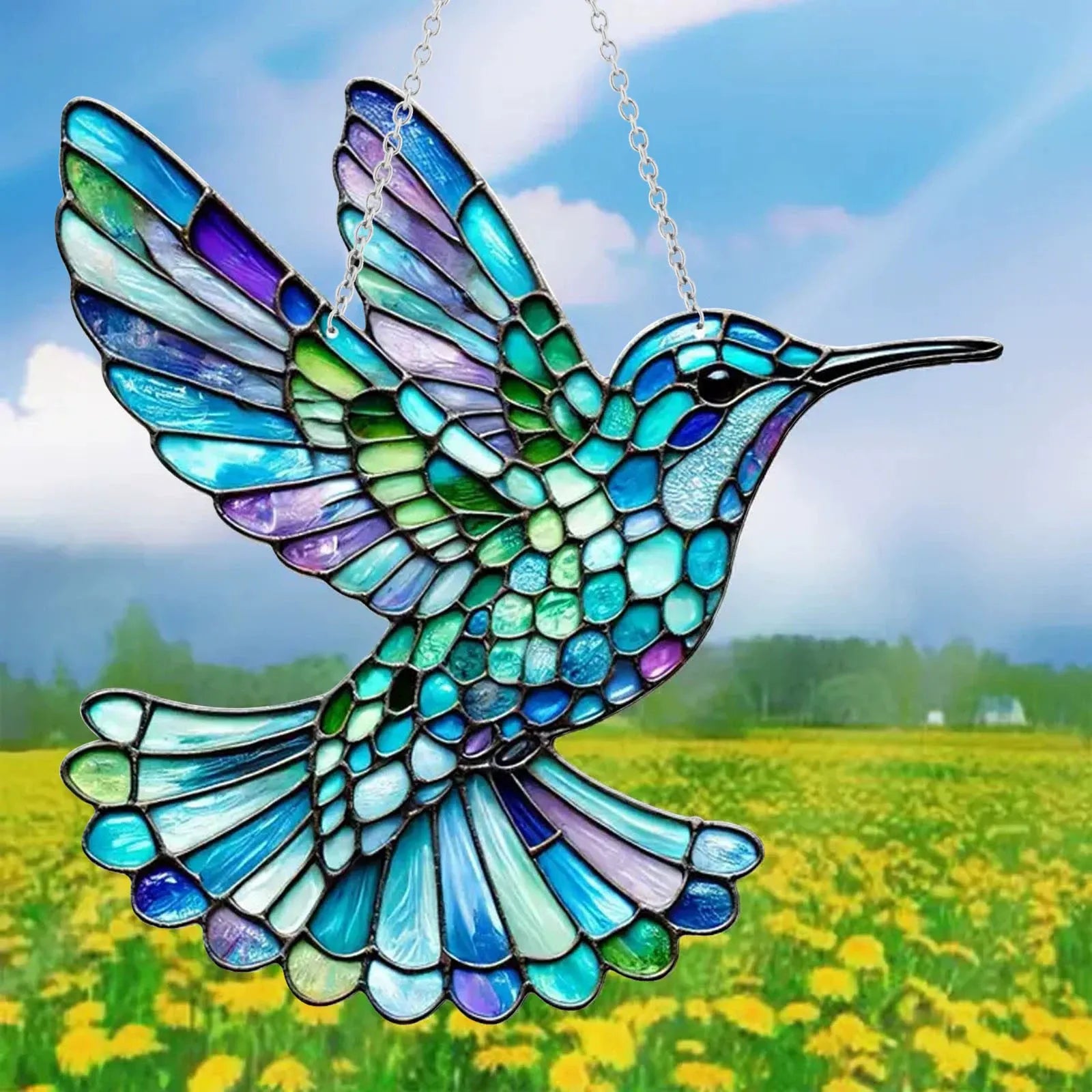 Turquoise Hummingbird Flight Suncatcher