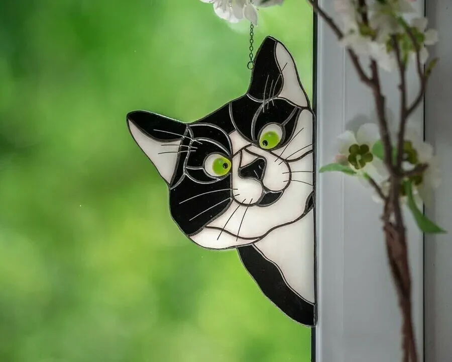 Tuxedo Cat Peek Suncatcher