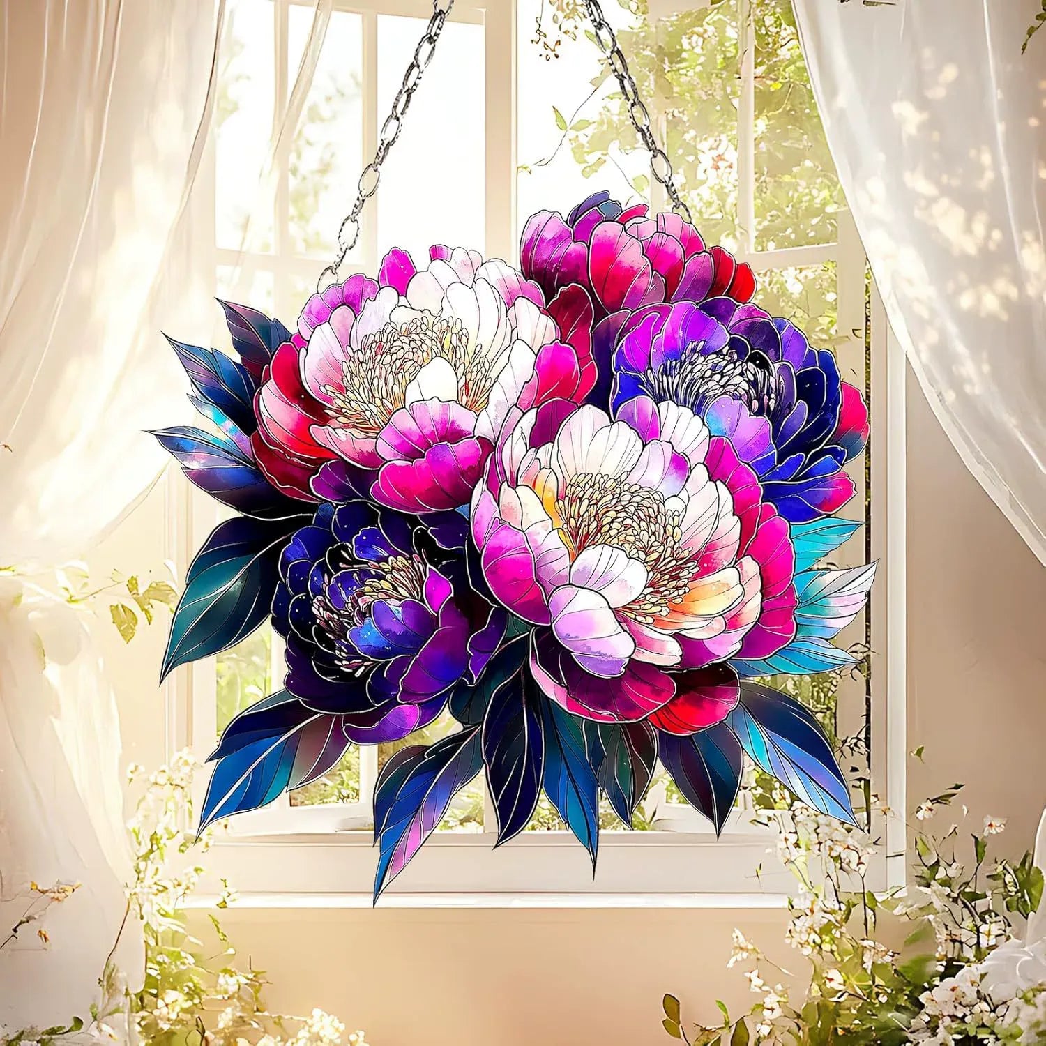 Vibrant Peony Bouquet Suncatcher